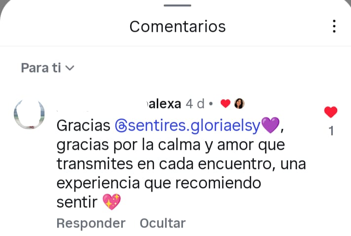 Comentario de agradecimiento publicado en Instagram