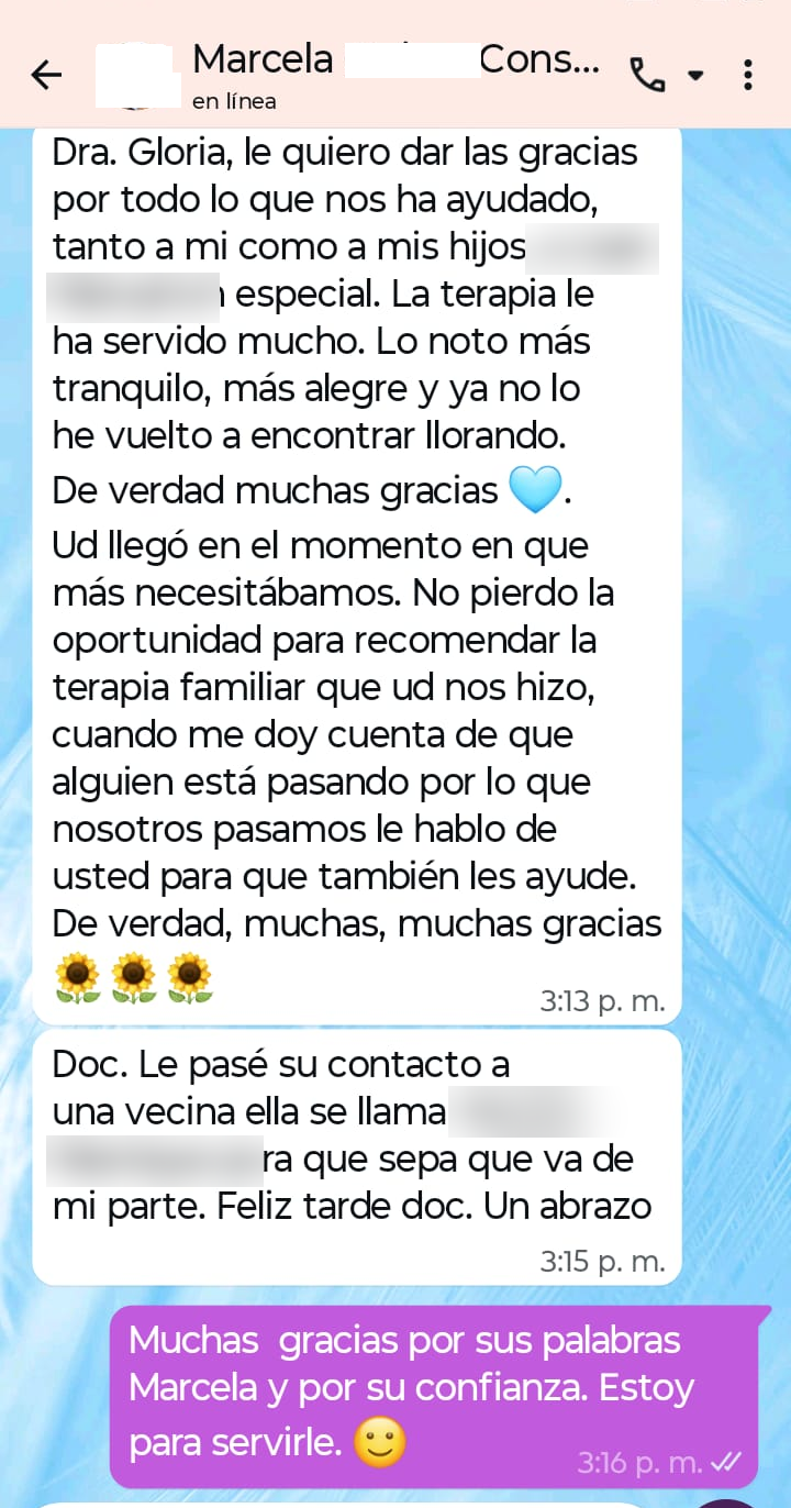 Mensaje de una madre agradeciendo el acompañamiento con sus hijos